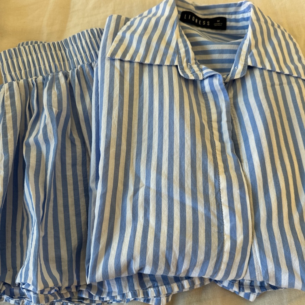 LIONESS Blue and White Striped Shirt and Shorts Set - Picture 3 of 3